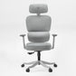 Front view of a modern ergonomic office chair upholstered in heather grey fabric, showing the adjustable headrest and lumbar support. Silver Gray, Fabric