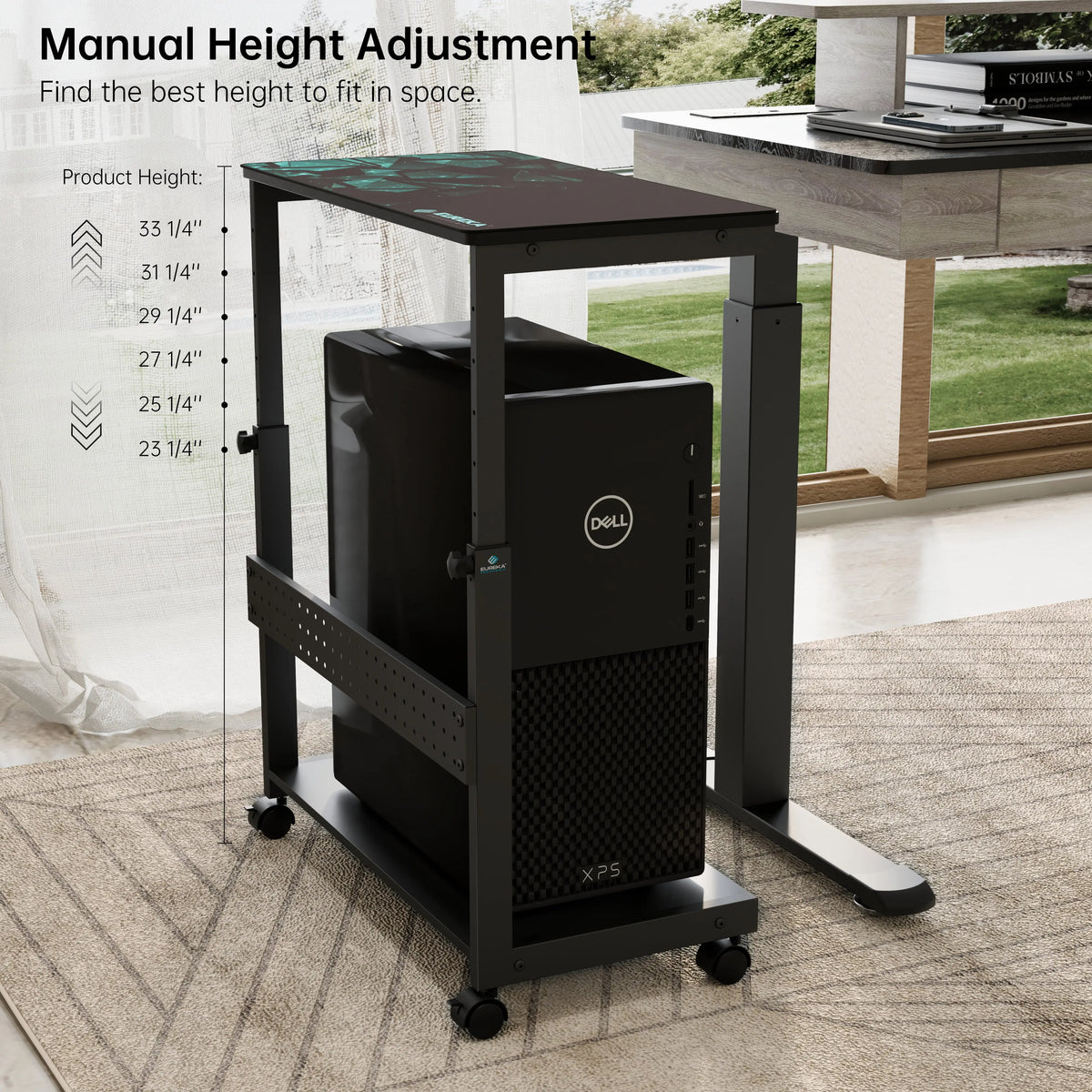Compuadd Computer Cart Fusion Adjustable Rolling CPU Cart with Exclusive Mousepad | Eureka Ergonomic