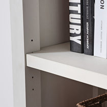 Ark Es 71 White Bookshelf Detail With Books and Storage, Ideal for Home Decor.