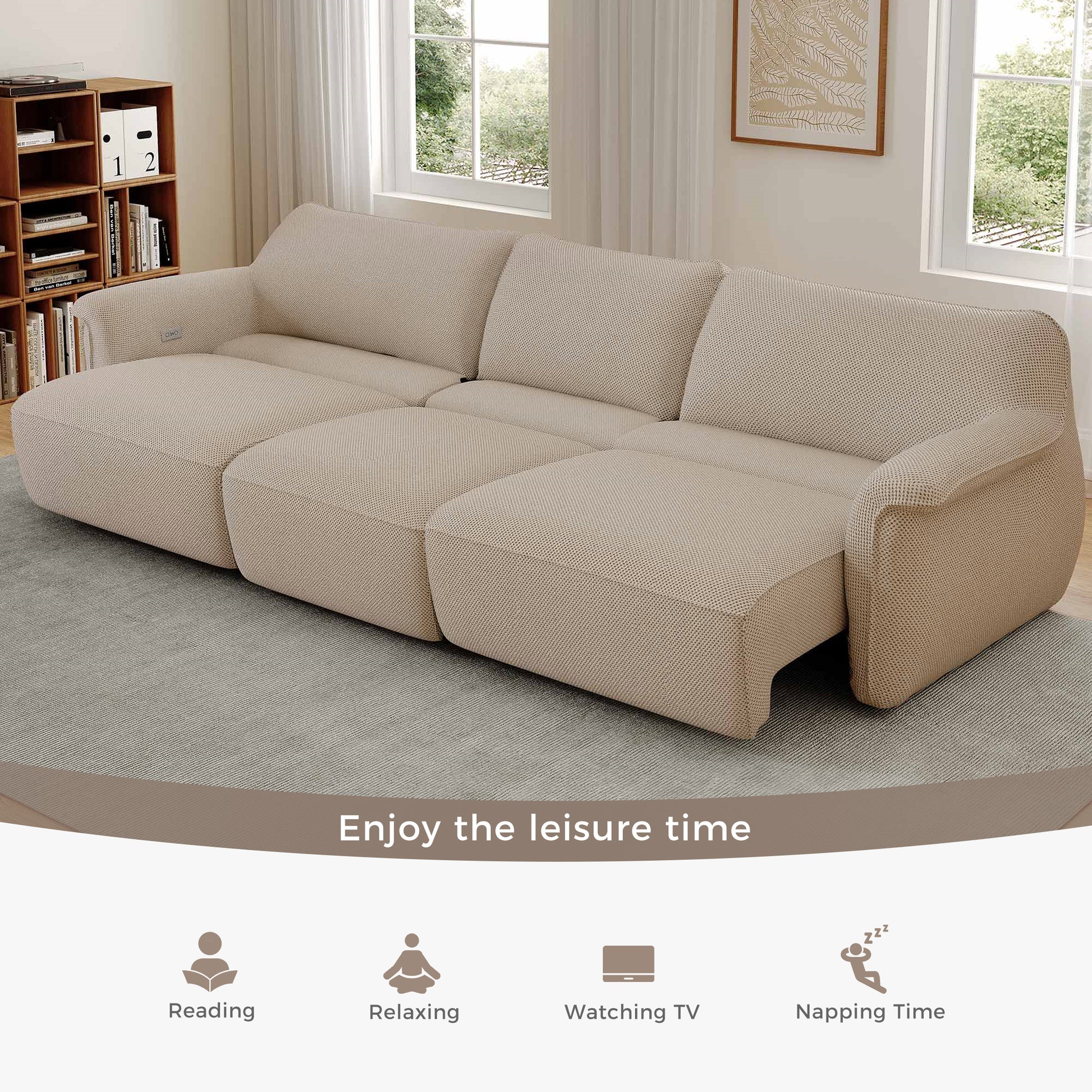 Enjoy the leisure time with adjustable sofa,3 seater,Beige