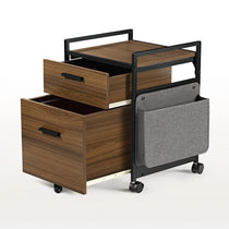 23-Inch Rolling File Cabinet in Rustic Brown With Drawer and Fabric Storage Bag.