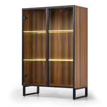 Modern Curio Cabinet With Glass Doors, Led Lighting, and Adjustable Shelves for Collectible Display.