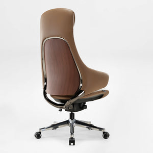 Serene Ella Executive Chair in Cream Napa Leather With Ergonomic Design, 45 walnut back.