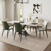Ember Dining Chair Set in Gray and Bottle Green in a Modern Dining Room, Minimalist Design.