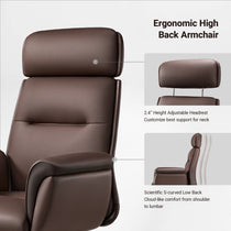 Eureka Ergonomic Brown microfiber leather executive office chair with perforated headrest and S-curved lumbar support.