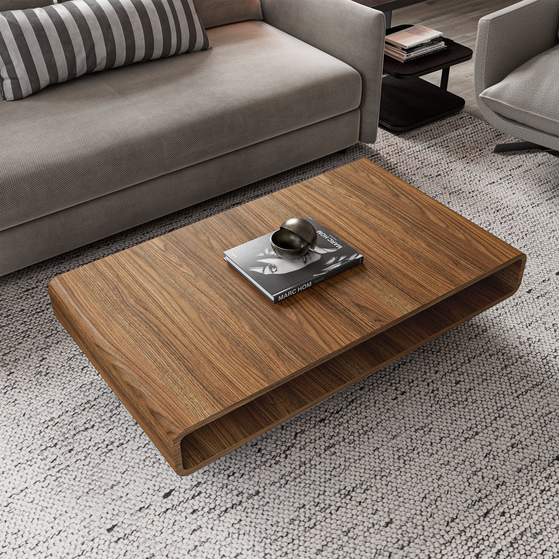 Eureka Ergonomic 47" Walnut Rounded Retangular Coffee Table, Walnut