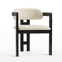 Eureka Ergonomic Elle Boucle Dining Chair in ivory with matte black frame, mid-century modern style.