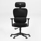 Black office chair with headrest on a white background, green, fabric