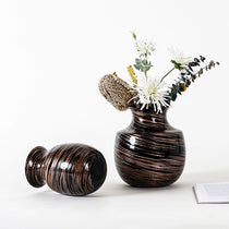 HD-02 Rustic Vase Set With Black and Copper Swirl Pattern, Perfect for Home Decor On a Dining Table, Desk, Or Shelf.