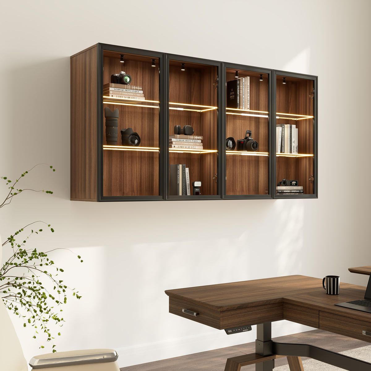Eureka wall mounted curio storage cabinet with light control for bedroom