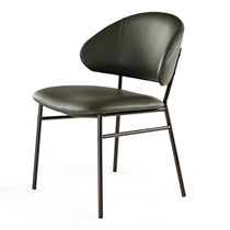 Finn Dining Side Chair in Green Faux Leather With Black Steel Frame. Modern Dining Chair.