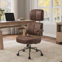 Cameron Office Chair in Brown Faux Leather, Adjustable Ergonomic Chair, Home Office Setup.