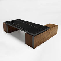 Eureka Ergonomic Zen Pro Executive Desk, Black Sintered Stone Top, Wood Cabinets, Modern Office.