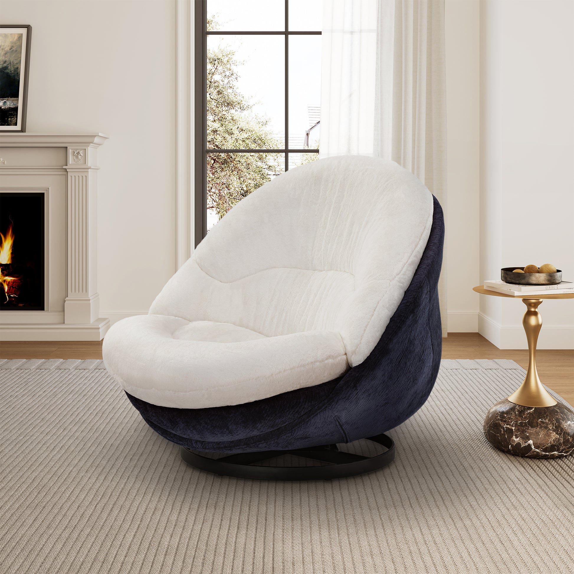 Eureka Ergonomic Living Room with White Gloria, Comfy Swivel Lounge Chair