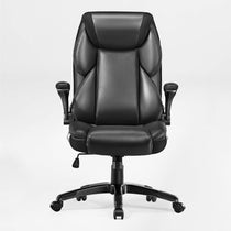 Eureka Ergonomic Galene cream faux leather ergonomic office chair front view with perforated seat and mesh accents.