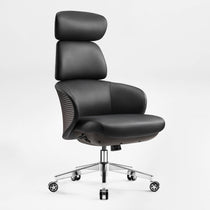 Eureka Ergonomic Royal Rowan black microfiber ergonomic executive office chair with tiered headrest, ribbed back, perforated seat, chrome base.