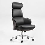 Eureka Ergonomic Royal Rowan black microfiber ergonomic executive office chair with tiered headrest, ribbed back, perforated seat, chrome base.