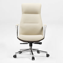 Royal Slim Executive Office Chair in Cream Leather, Ergonomic Design, Perfect for Home Office Comfort.
