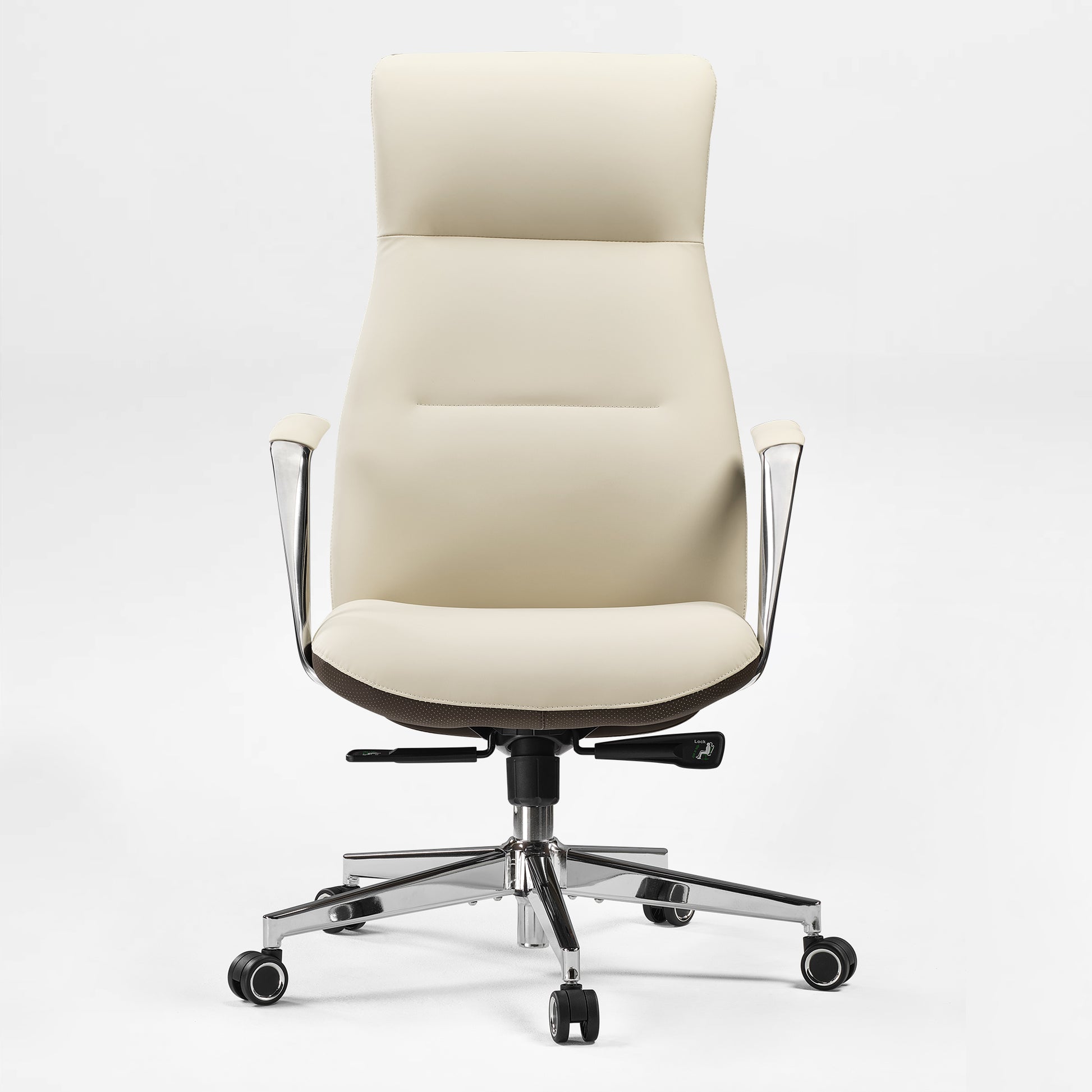 Royal Slim Executive Office Chair in Cream Leather, Ergonomic Design, Perfect for Home Office Comfort.