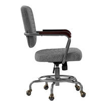 Cole Task Office Chair in Gray Pu Leather, Solid Wood Armrests and Rolling Casters, Ergonomic Design.