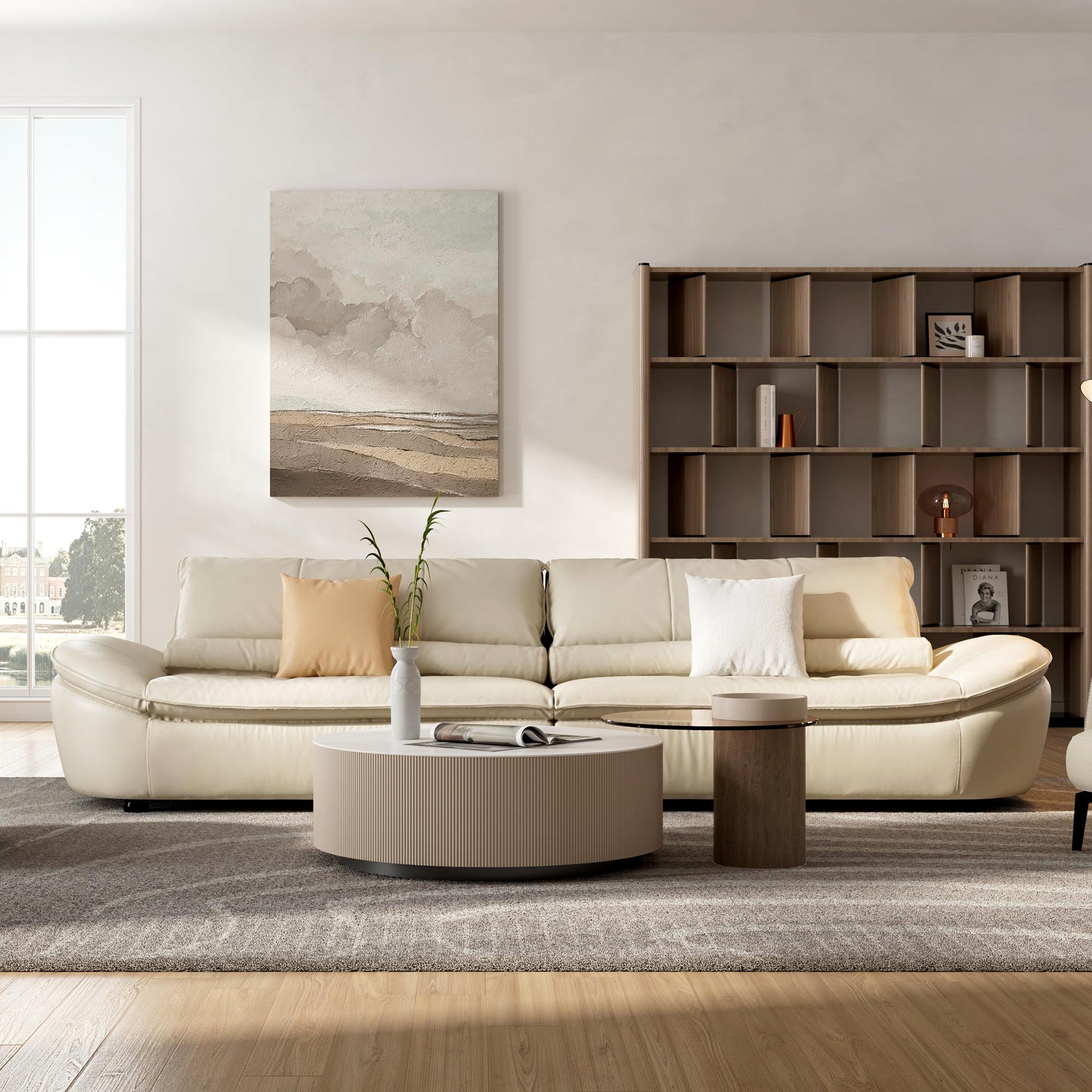 Eureka-Genuine Nappa Leather Sectional Sleeper Sofa in Living Room