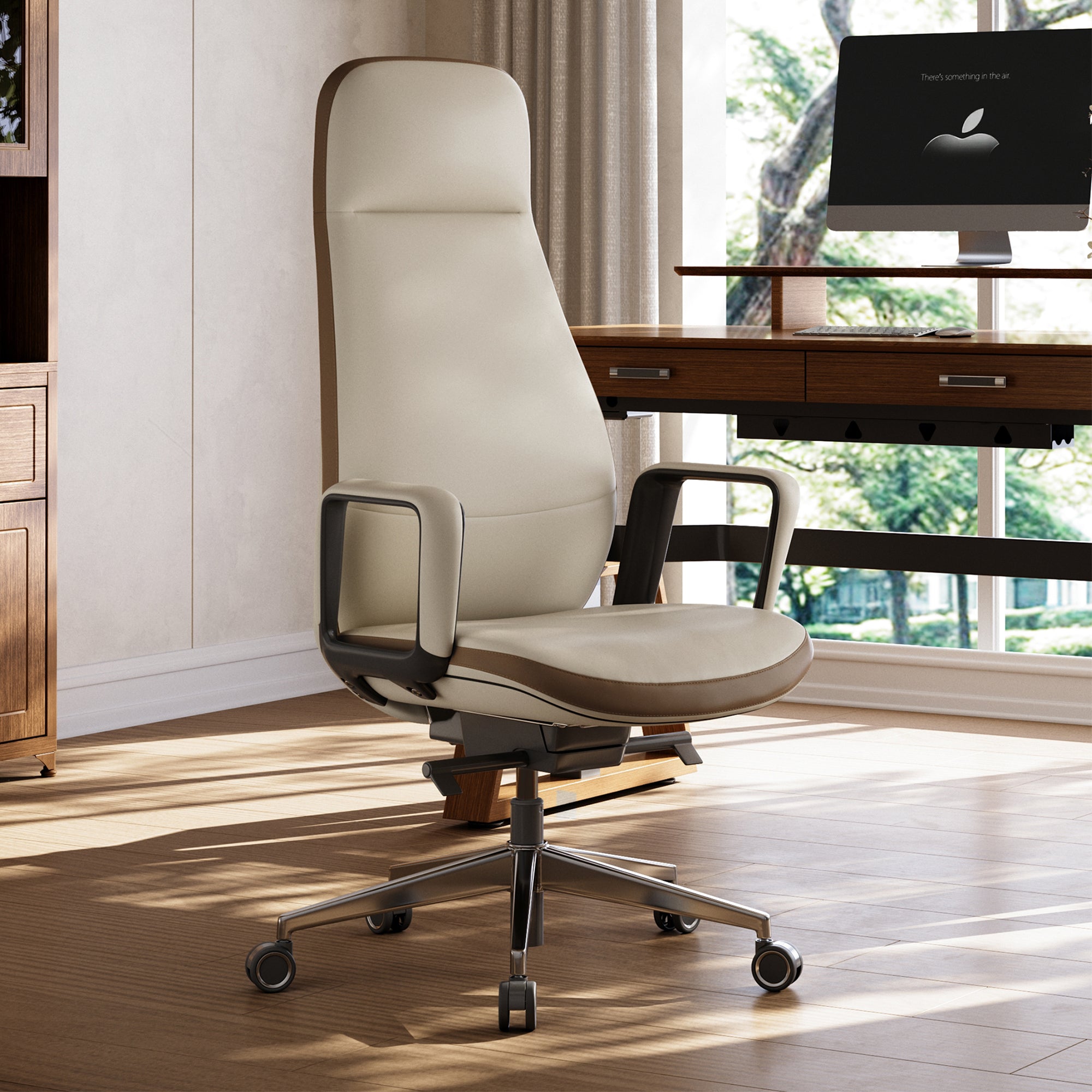 EUREKA ERGONOMIC Alto Leather Desk Chair, Silicone Leather Office Chair with Wheels, High Back Office Chair, Executive Office Chair Comfy for Home & Office, Off-White - Thumbnail 4