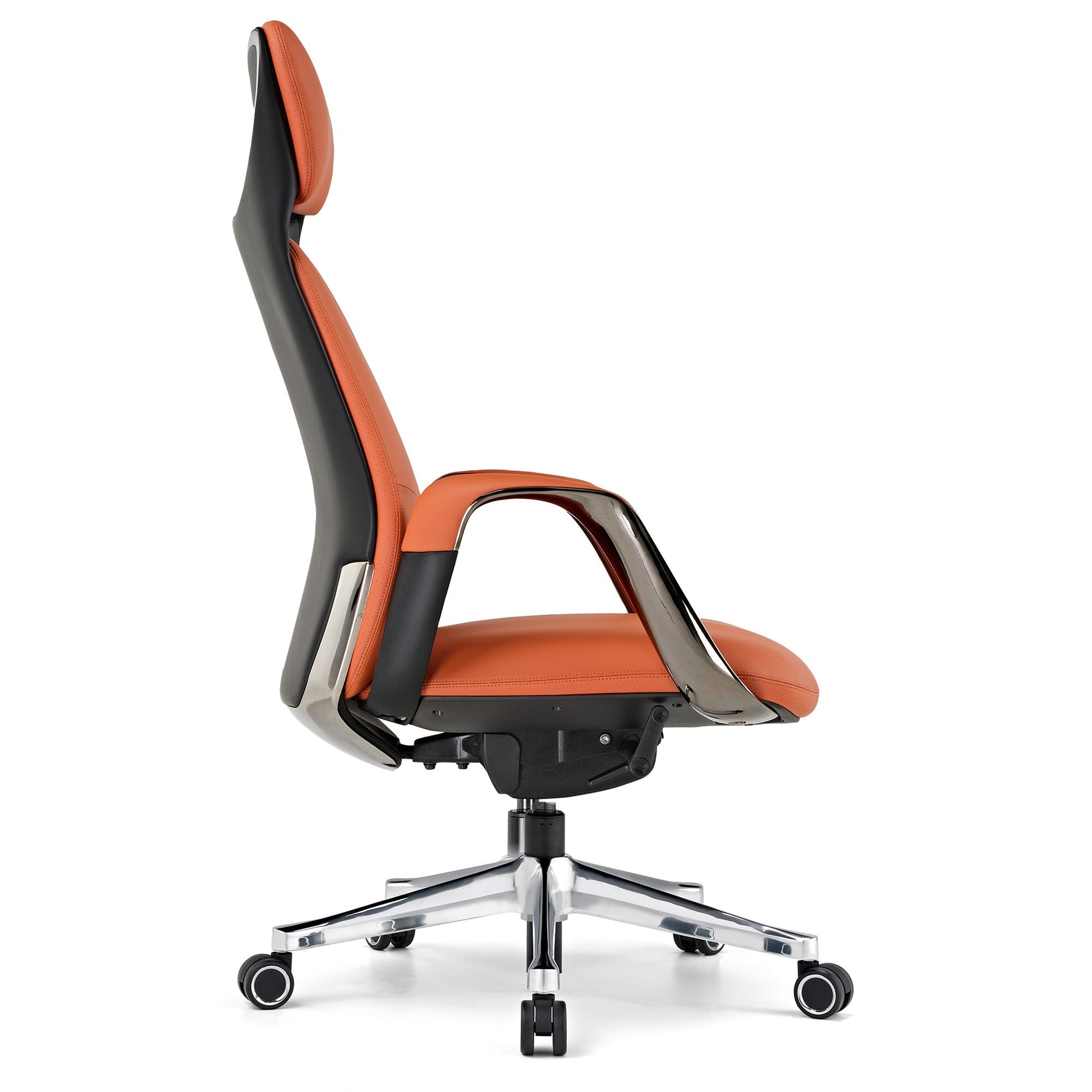 SERENE, Leather Executive Office Chair Luxury Napa Leather, Orange, Side Angle