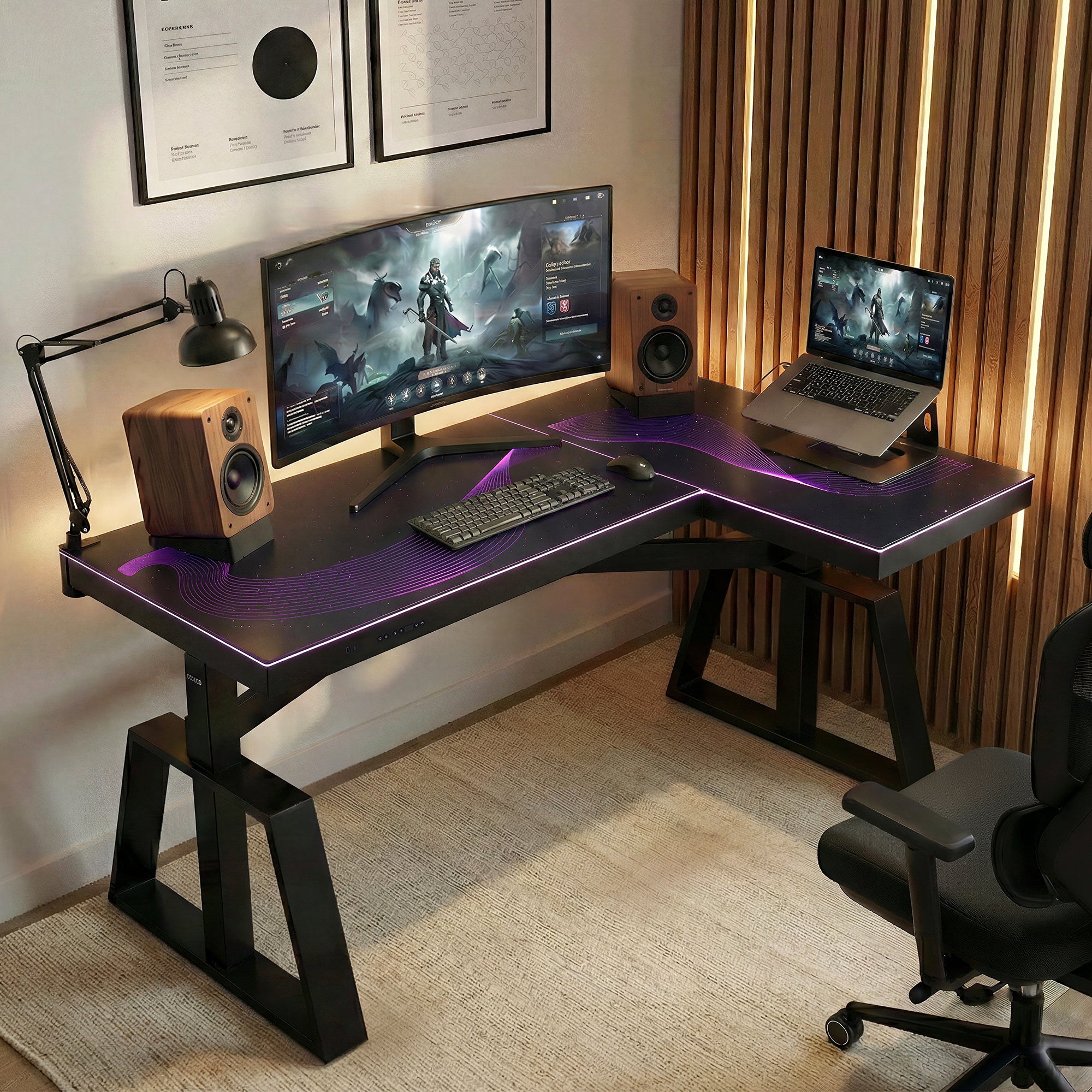 63'' L Shaped Gaming Standing Desk with Glass Desktop|Eureka Ergonomic