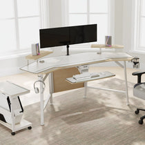 Eureka Ergonomic Aero Wing Desk, White Gaming Desk With Monitor, Keyboard, and Accessories, Ideal for Streaming Setup.