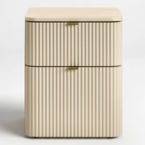 Eureka Ergonomic Opal 22 inch fluted file cabinet in Cream, straight front view with both drawers closed