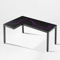 Eureka Ergonomic GTG L-shaped gaming desk with purple wave and starry night RGB lighting on black tempered glass surface, 60x40 inches.