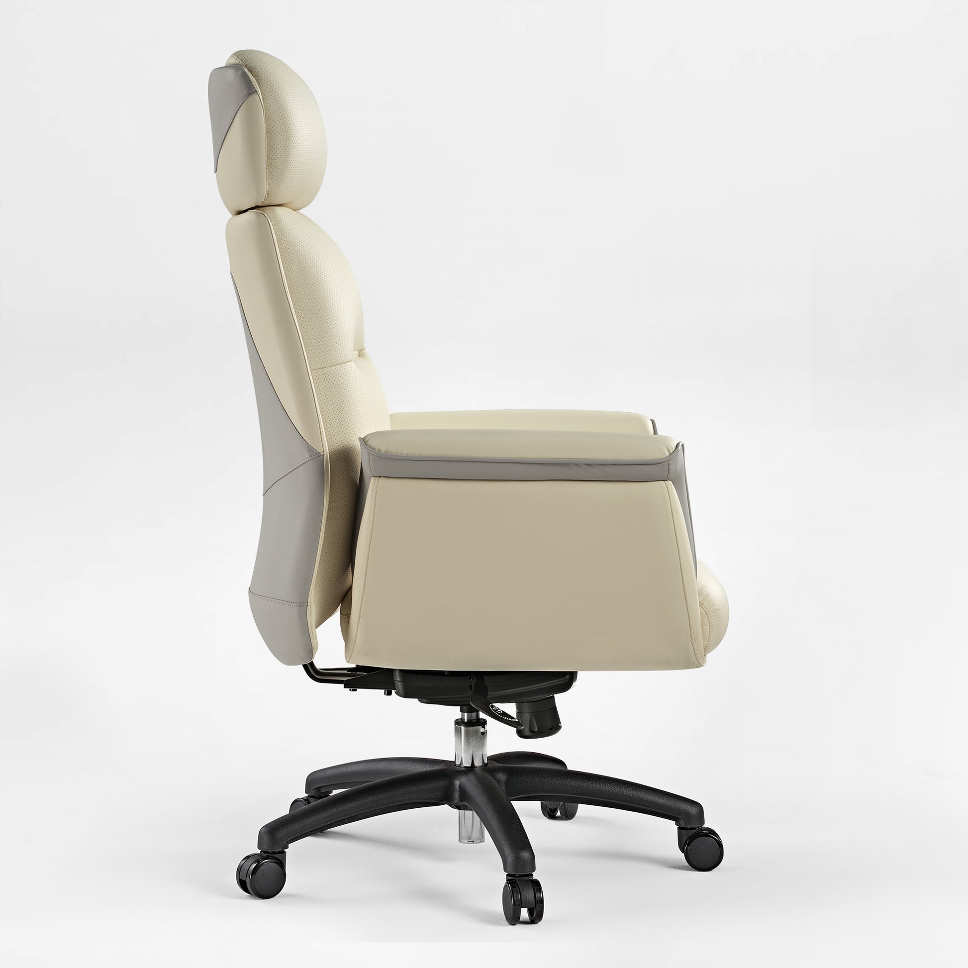 Royal Microfiber Leather Executive Office Chair in Cream With Ergonomic Design, High Back and Headrest.