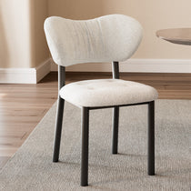 Nibbles Dining Chair - White Upholstered Chair With Geometric Fabric and Dark Legs, Perfect for a Modern Dining Room.