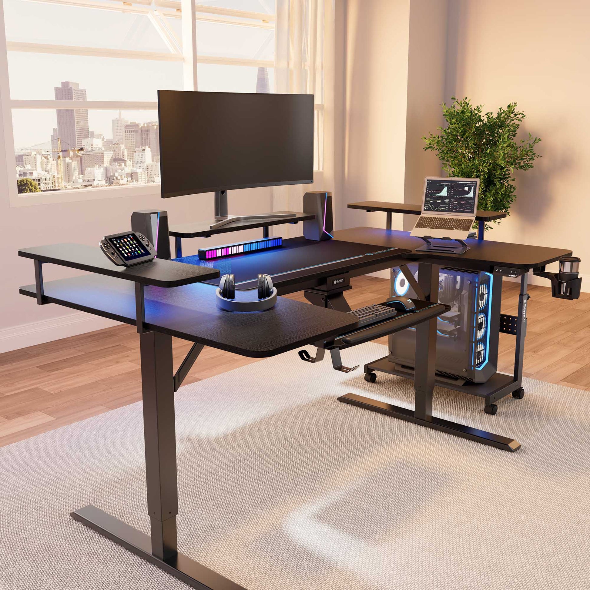 Modern U-Shaped Standing Desk, Black-colored