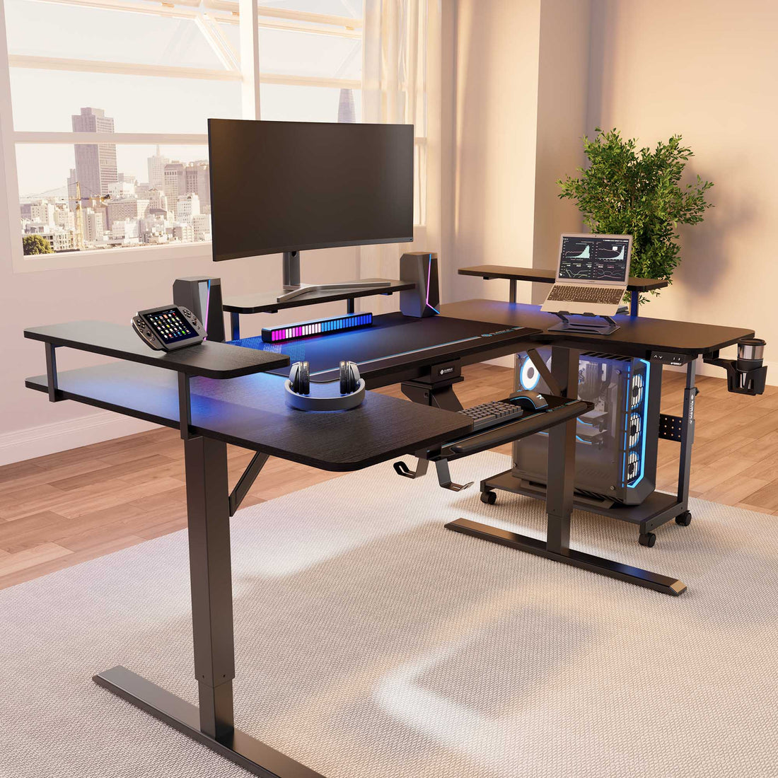 71" U Shaped Modern Black Standing Desk for Gaming/Working Space