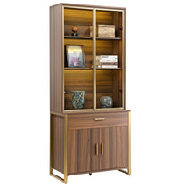 Eureka Ergonomic Walnut Display Bookshelf With Glass Door, and Storage Cabinets for Books and Decor.