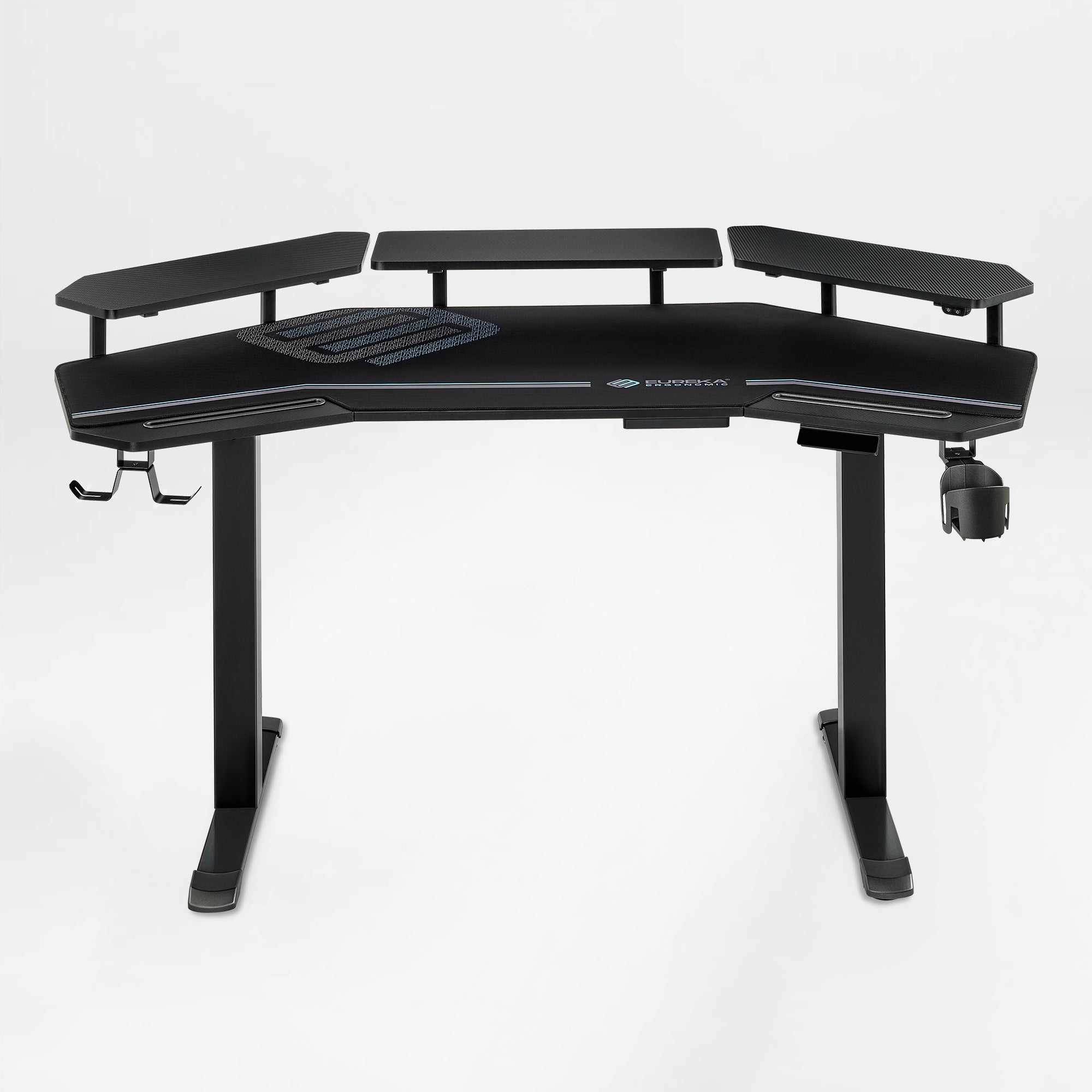 Eureka Ergonomic 63'' Wing Shaped Standing Desk with monitor shelves