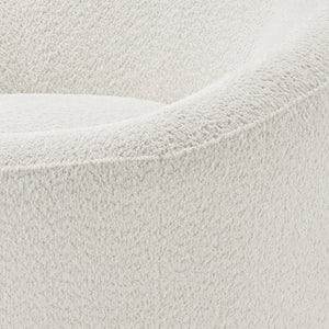 White Boucle Fabric Detail of Elison Swivel Accent Chair, Highlighting Texture and Design.