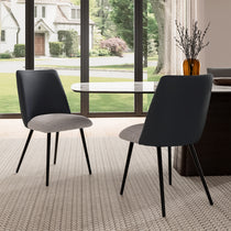 Solace Dining Chairs, Black Leather Back, Gray Seat, Black Metal Legs. Modern Dining Chair Set for Dining Area.