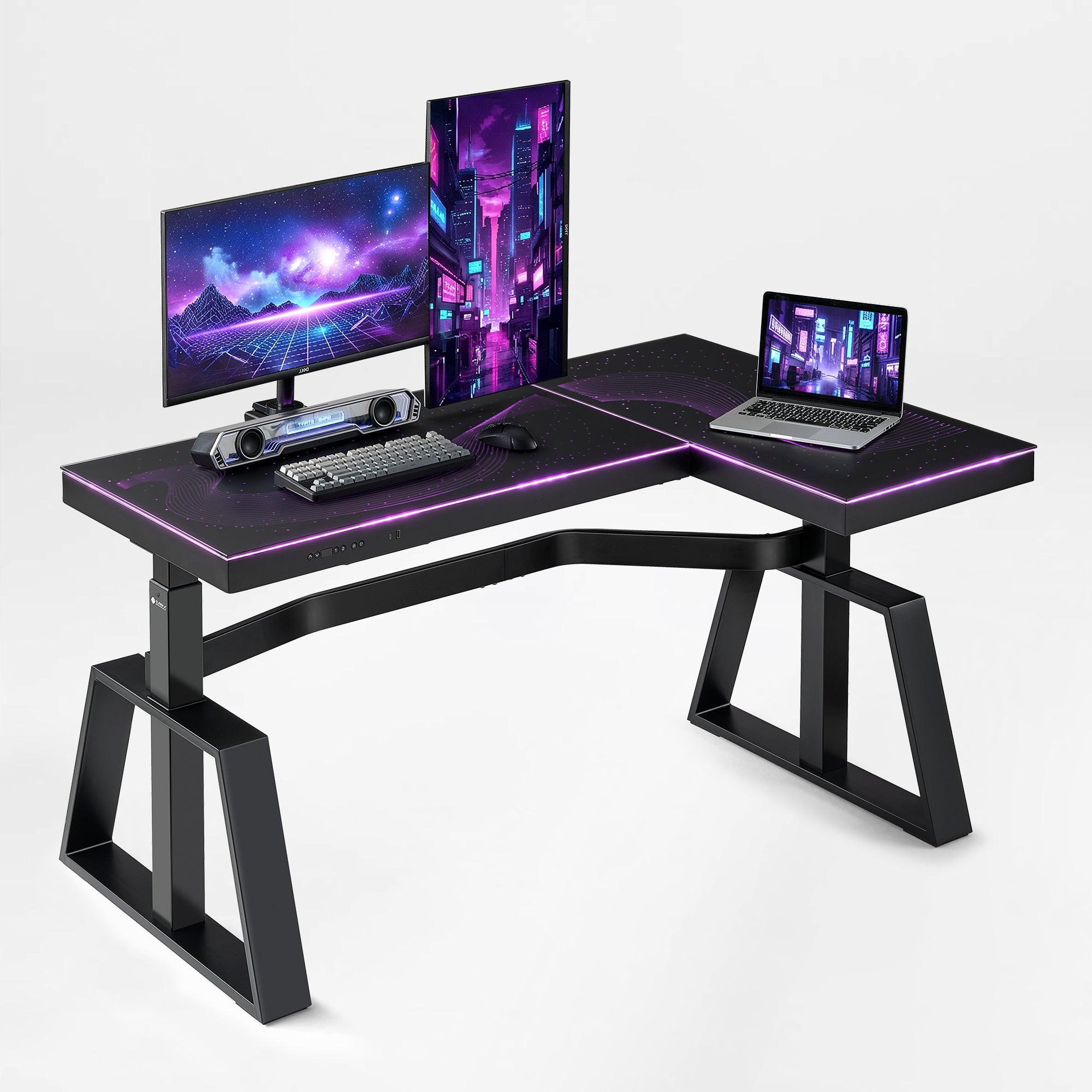 63'' L Shaped Gaming Standing Desk with Glass Desktop|Eureka Ergonomic