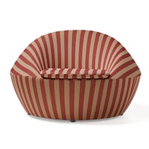 Modern Lounge Chair With Red and Beige Stripes. Contemporary Design and Sustainable Comfort.