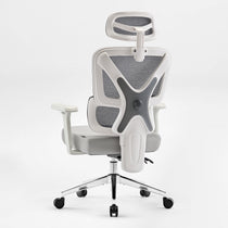 Eureka Ergonomic Exis ergonomic office chair back view with adjustable headrest and white mesh back on a polished metal base.