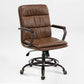 Brown Pu Leather Regal Home Office Chair With Mid-Century Design and Metal Accents, Ergonomic Workspace Furniture.