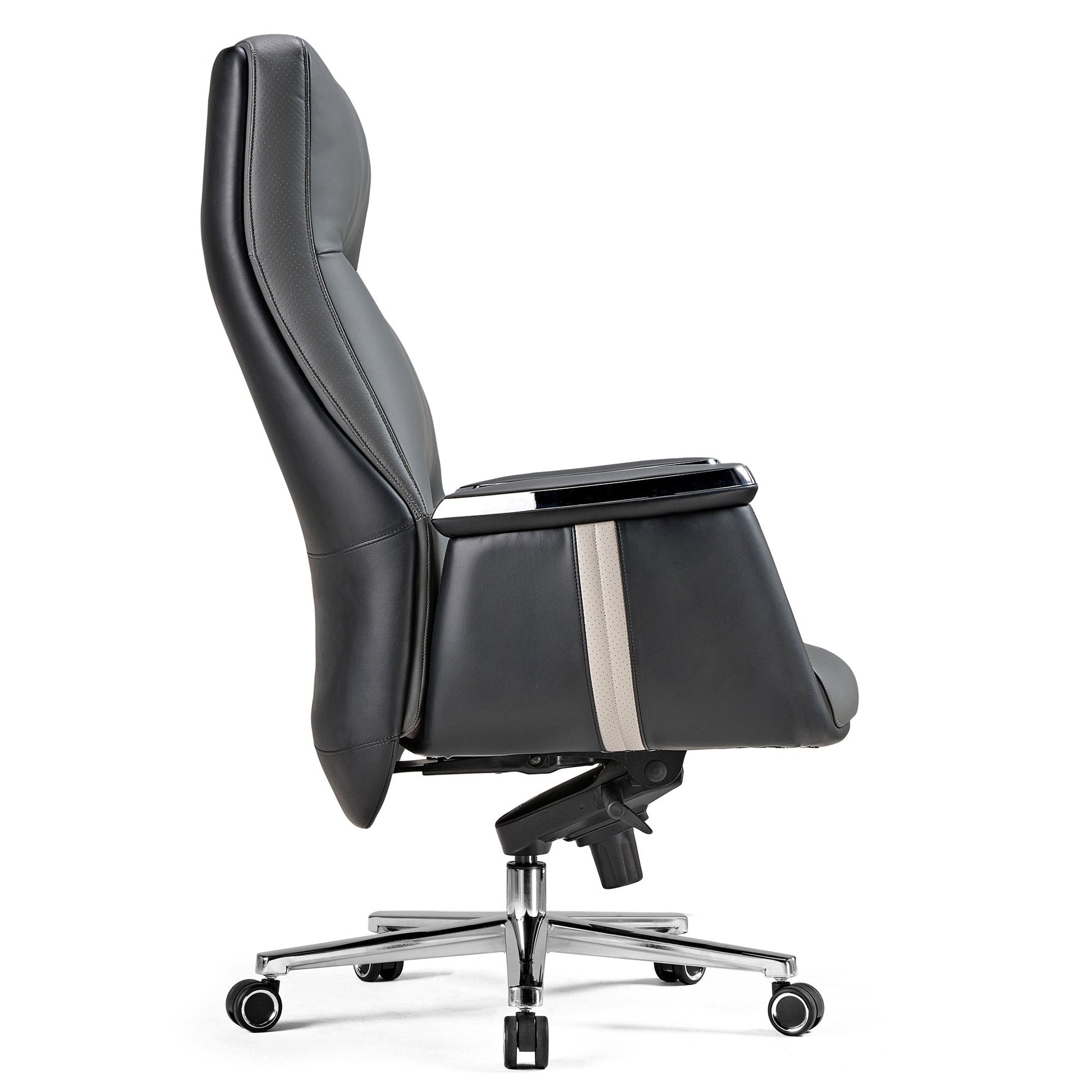 Executive Leather Office Chair, Iron Gray, Padded Cushion Side