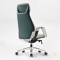 Serene Executive Office Chair, Cream and Dark Green Napa Leather, Ergonomic Design.
