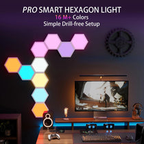 Eureka Lucet Art Lighting - Pro Smart Hexagon Led Lights With 16M+ Colors, Modern Workspace.