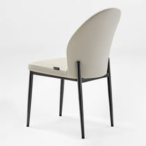 Off-White Leather Dining Chair With Black Metal Legs. Modern Minimalist Design.