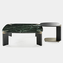 Prada Green Rectangle Coffee Table Set With Side Table - Modern Luxury Furniture, Marble and Wood Design.