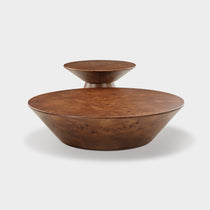 43 Brown Round Coffee Table Set - Brown Wooden Veneer, Stylish Furniture for Living Spaces.