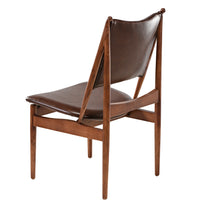 Mid-Century Modern Brown Leather Dining Chair With Ash Wood Frame, Side View.
